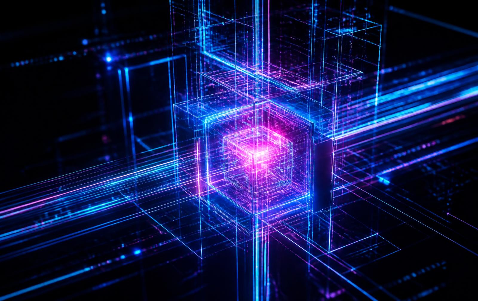 Abstract neon geometric structure representing digital infrastructure
